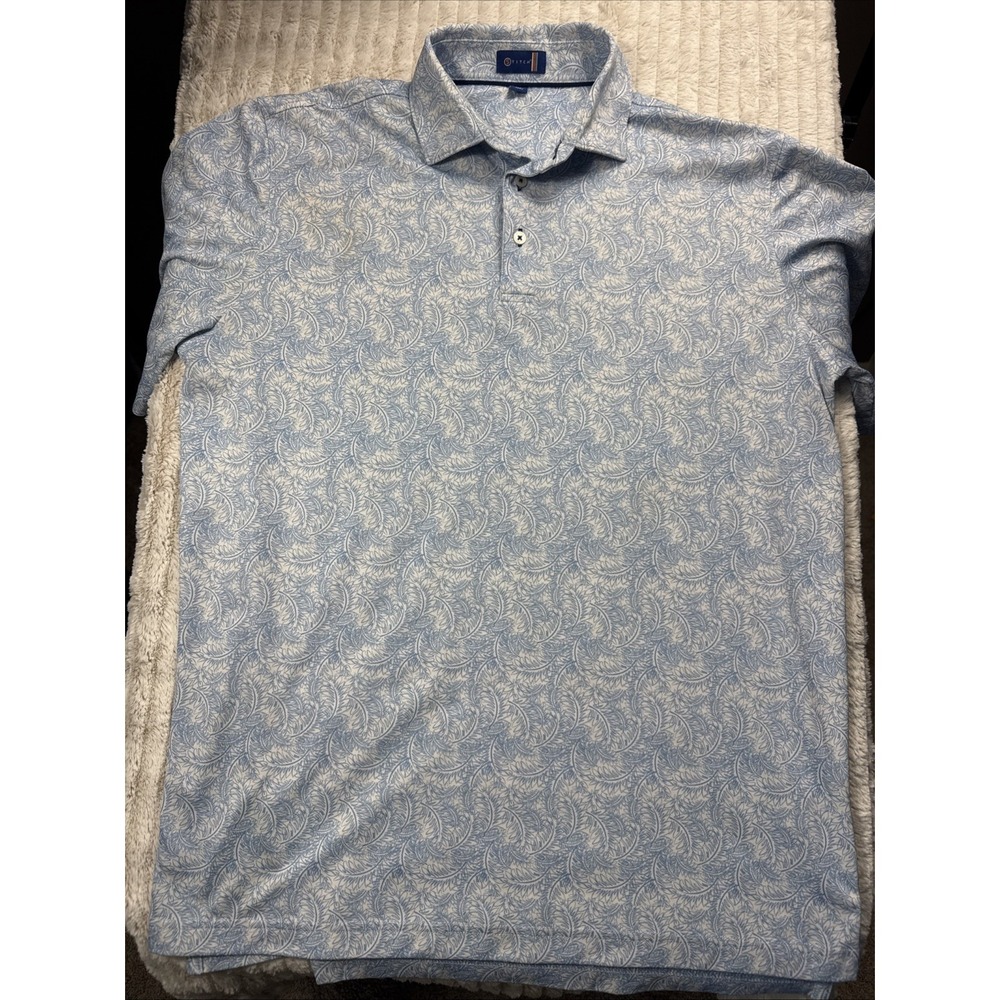 Stitch Men's Blue Feathers Short Sleeve Golf Polo Shirt Large EUC Paisley Soft